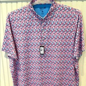 johnnie-O Performance Casual Polo Shirt in Blue and Pink